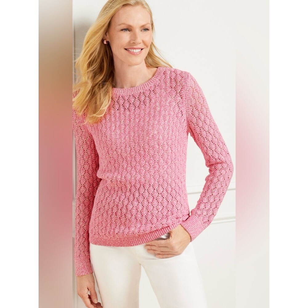 Talbots Pink Pointelle Marl Crewneck Sweater Size 1XP